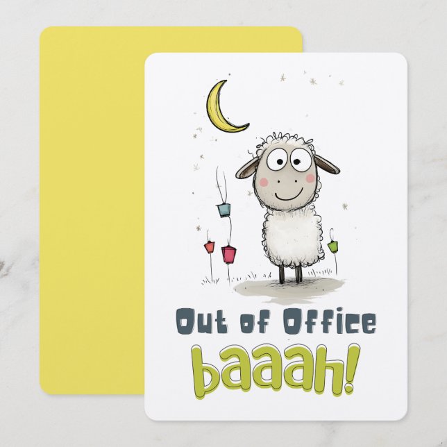 Convites Ovelha Divertida do Eid: Fora do Escritório BAAAH! (Frente/Verso)