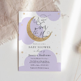 Convites Over the Gold Moon Purple Baby Shower invitation