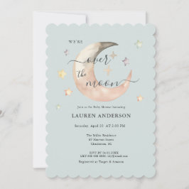 Convites Over The Moon Boho Celestial Blue Baby shower