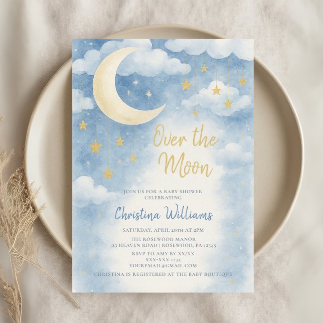 Convites Over the Moon for Baby Shower Invitation (Criador carregado)