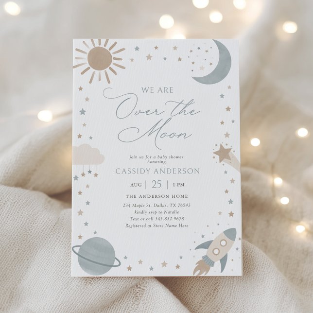 Convites Over the Moon Outer Space Baby Shower (Criador carregado)
