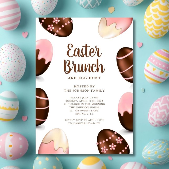 Convites Ovos de Chocolate Cortado Páscoa Brunch (Elegant Egg Hunt And Easter Brunch Invitation)