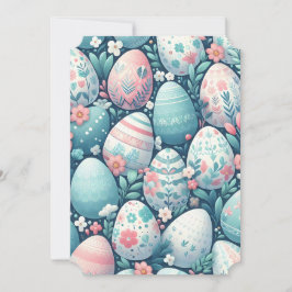 Convites Ovos de ilustração clássica rosa azul branco paste
