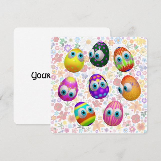 Convites Ovos de Páscoa de desenho animado fofos e engraçad (Frente/Verso)