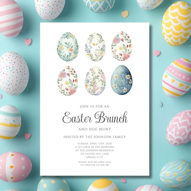 Convites Ovos Florais Elegantes Brunch de Páscoa (Elegant Floral Eggs Easter Brunch Invitation)