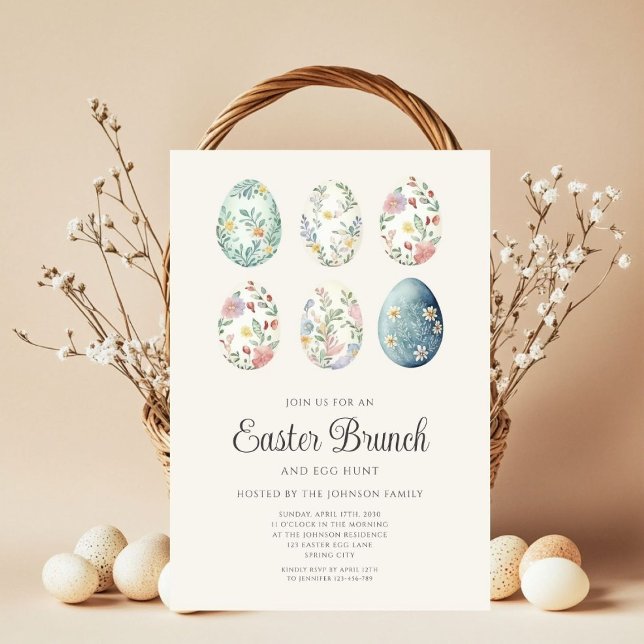 Convites Ovos Florais Elegantes Páscoa Brunch (Criador carregado)
