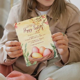 Convites Ovos no ninho de aves e no felz pascoa amarelo flo