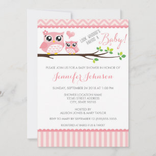 Convites Owl Baby Shower Invitation Pink Chevron Girl