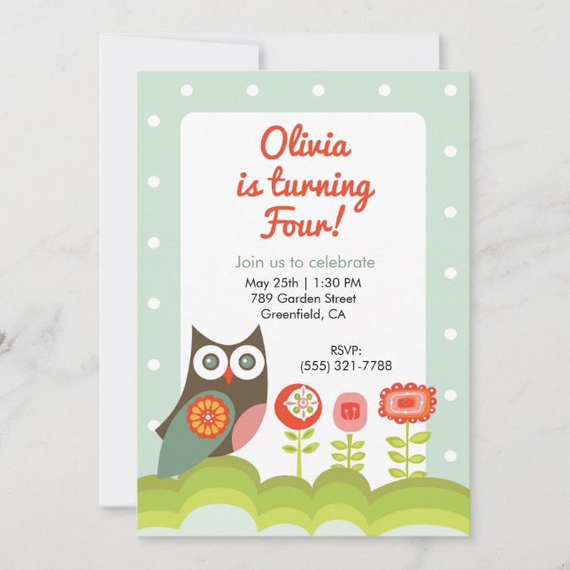 Convites Owl Birthday Invitation for Kids  (Frente)