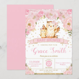 Convites Owl Floral Chá de fraldas Invitation Girl