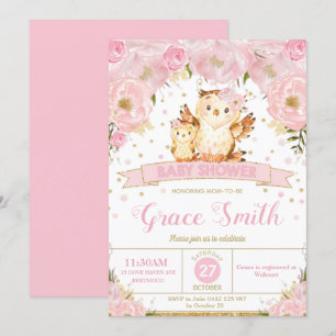 Convites Owl Floral Chá de fraldas Invitation Girl