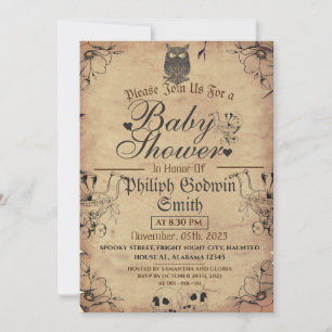 Convites Owl Vintage Elegant Gothic, Chá de fraldas de Hall