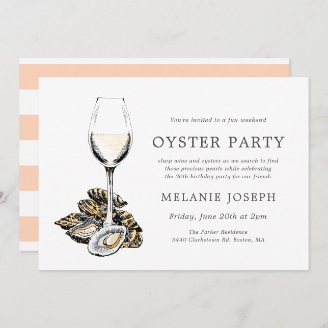 Convites Oyster Pearl Themed Birthday | Tiras de Pêssego (Frente/Verso)