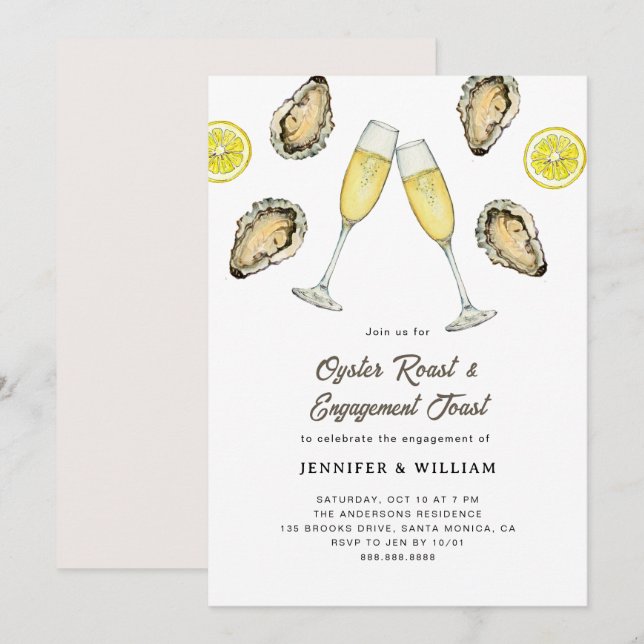 Convites Oyster Roast Champagne Engagement  (Frente/Verso)