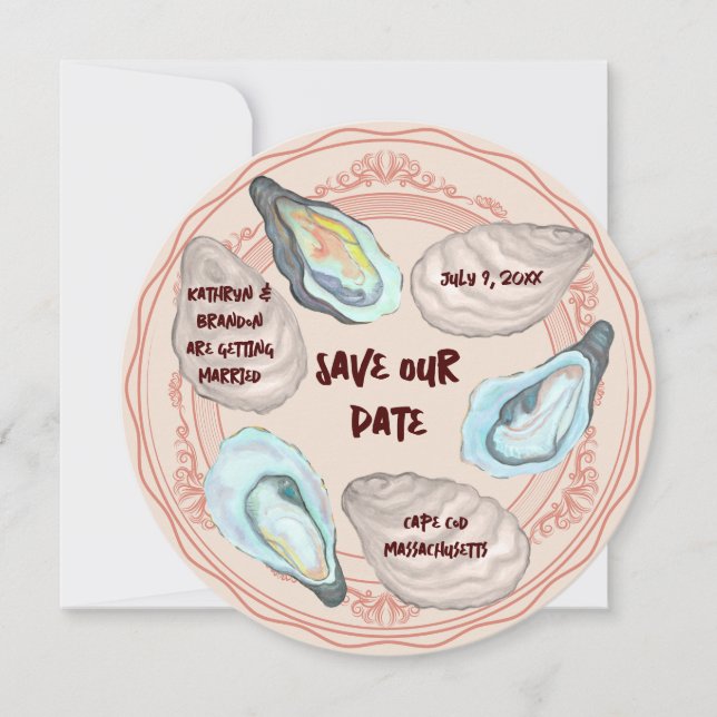 Convites Oyster Roast Plate Wedding Save the Date (Frente)