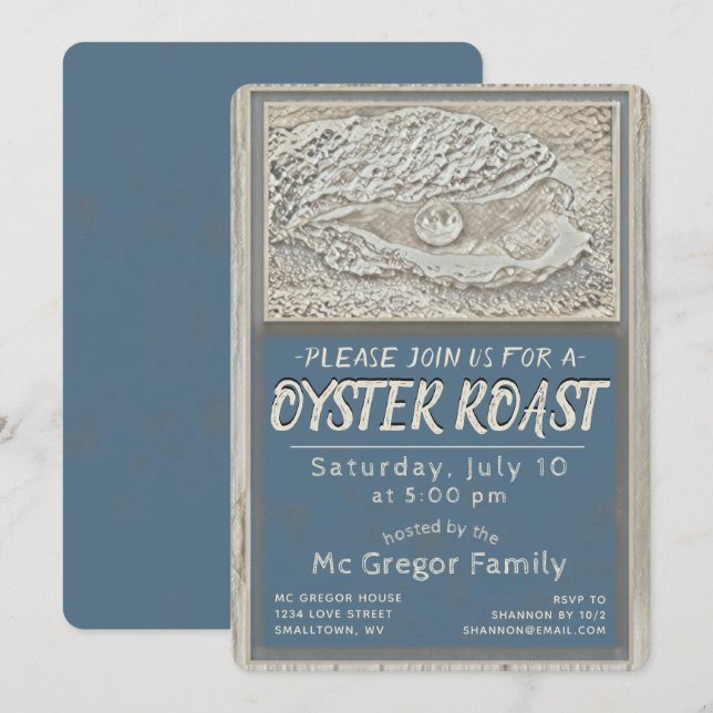 Convites Oyster Roast Tan e Azul Para Todos os Usos (Frente/Verso)