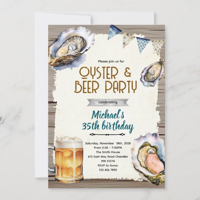 Convites Oysters and beer party invitation (Frente)