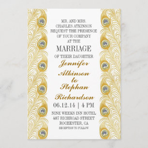 Convites pacificação penas clássicas de casamento branco