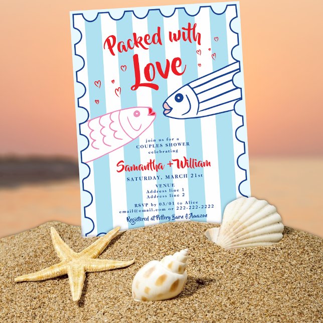 Convites Packed with Love Fisherman Sardines Bridal Shower (Packed with Love Fisherman Sardines Engagement Co-ED Couples Bridal Wedding Shower Rehearsal Dinner)
