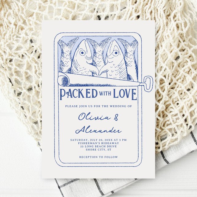 Convites Packed with Love Hand Drawn Sardines Wedding (Criador carregado)
