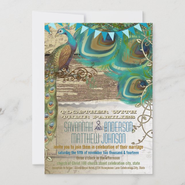 Convites Paço De Peacock, Vintage, Vintage (Frente)
