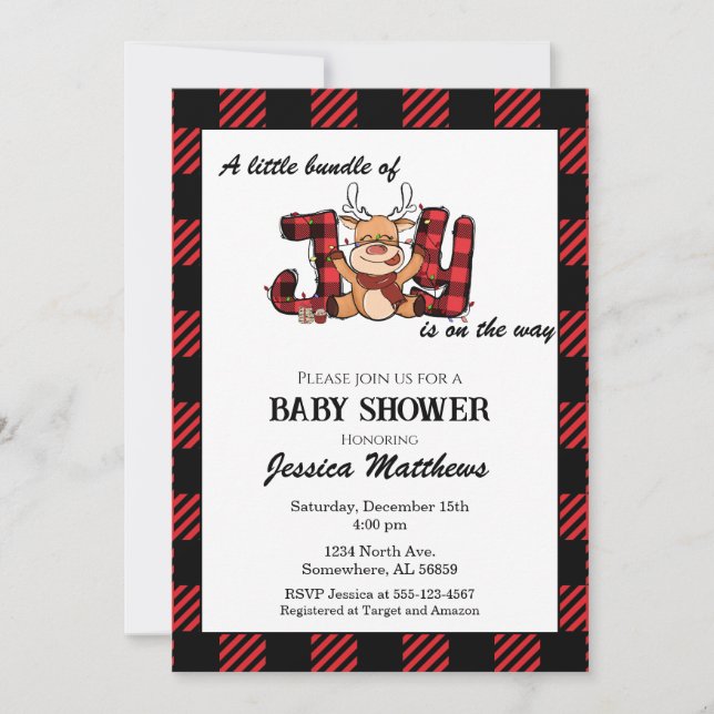 Convites Pacote de Natal xadrez de Chá de fraldas de Alegri (Frente)