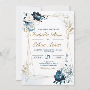 Convites Pacote de Noiva Personalizado Azul Marinho e Doura