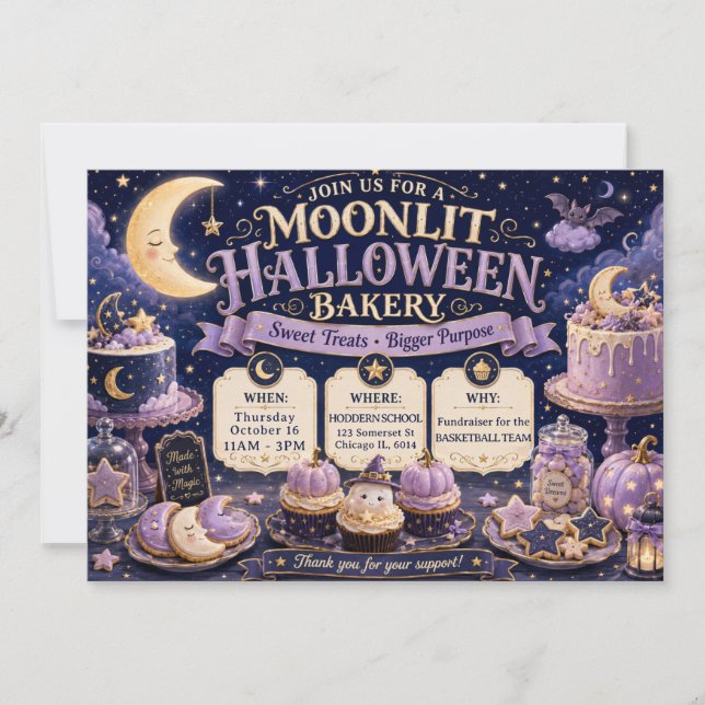 Convites Padaria de Halloween ao Luar (Frente)