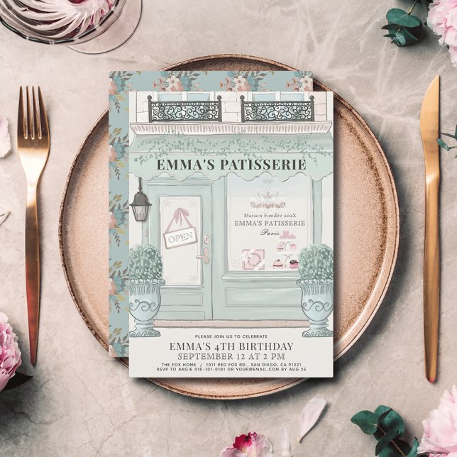 Convites Padaria Francesa Patisserie Paris Verde Aniversári (Criador carregado)