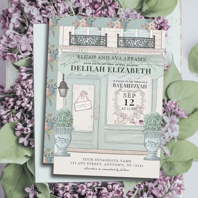 Convites Padaria Francesa Patisserie QR Green Bat Mitzvah (Criador carregado)