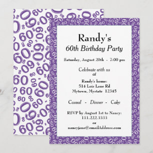Convites Padrão 60º Festa de aniversário Roxo/Número Branco