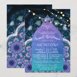 Convites Padrão Azul Lotus Mandala Boho Bat Mitzvah