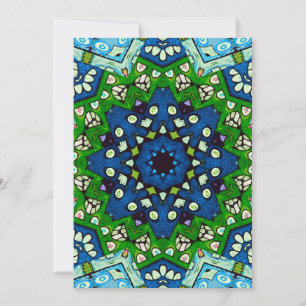 Convites Padrão Azul Verde-Mosaico Mandala Retro