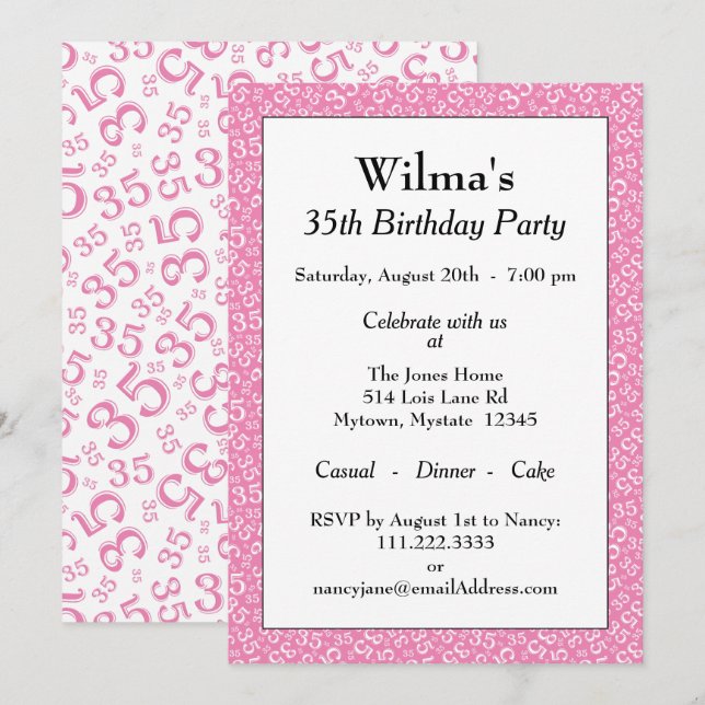 Convites Padrão branco e rosa do tema da Festa de aniversár (Frente/Verso)