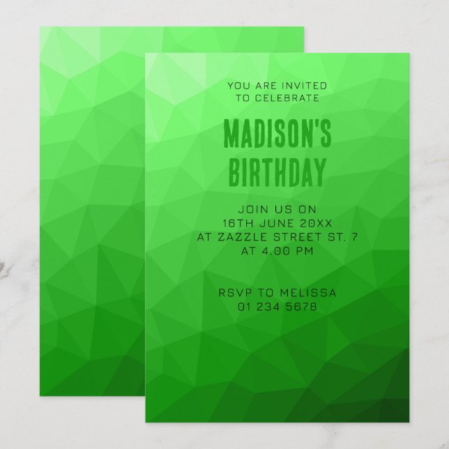 Convites Padrão brilhante de malha geométrica verde-claro (Frente/Verso)