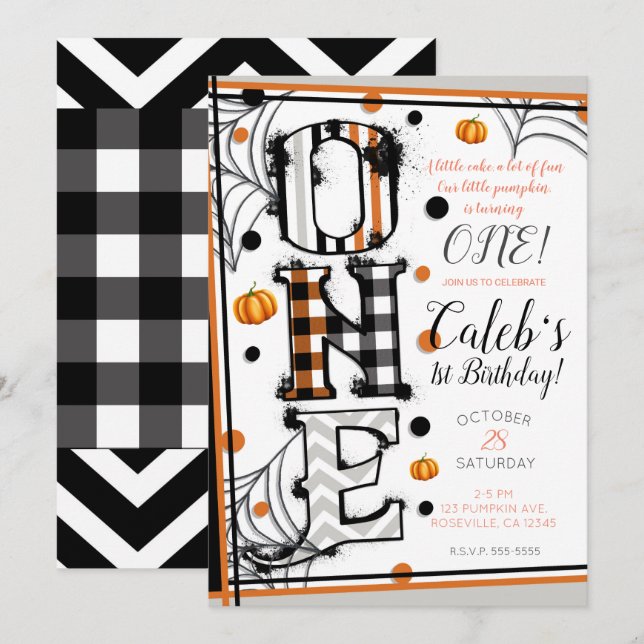 Convites Padrão Caprichoso de Halloween Mesclado 1º Anivers (Frente/Verso)