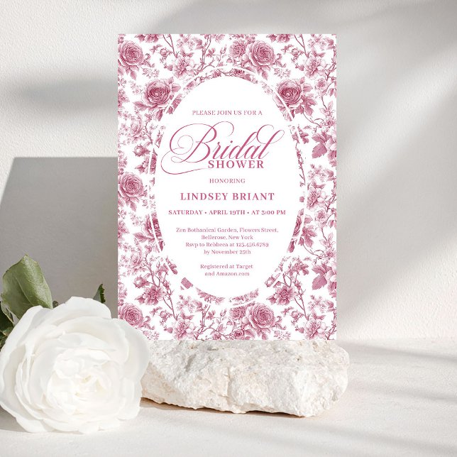 Convites Padrão Clássico de Rosa Floral Toile Chá de Noiva  (Classic Rose Pattern Floral Toile Bridal Shower Invite)