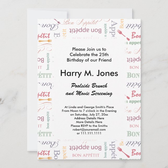 Convites Padrão Clássico do Apetite Bon (Verso)