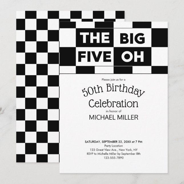 Convites Padrão com verificação de branco preto-e-Festa de  (Frente/Verso)