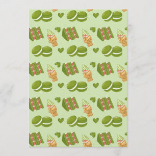 Convites Padrão contínuo de doces de matcha desenhados à mã