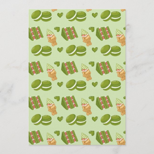 Convites Padrão contínuo de doces de matcha desenhados à mã (Frente)