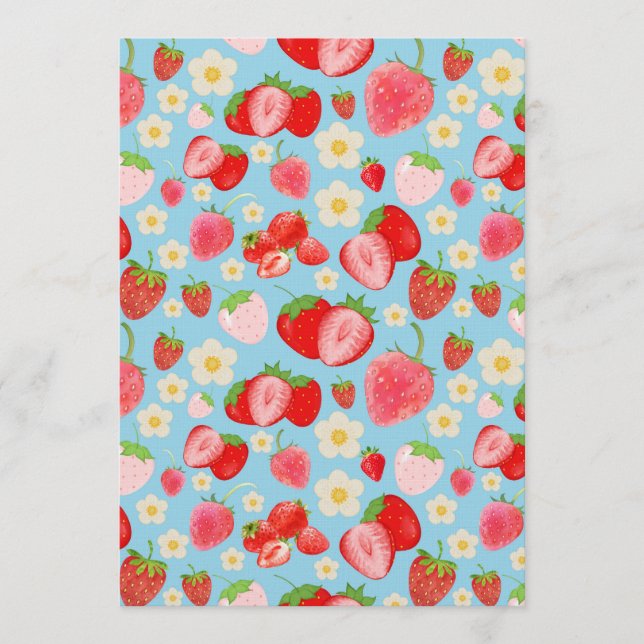 Convites Padrão contínuo de morango em aquarela fofa (Frente)