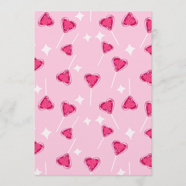 Convites Padrão contínuo de pirulito de coração rosa fofo (Frente)