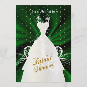 Convites Padrão Cruzado Dourado e Verde Escuro Satin CHÁ