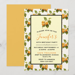 Convites Padrão de Aquarela de Damascos Laranja para Aniver