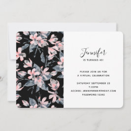 Convites Padrão de Aquarela Floral Rosa e Cinza Virtual