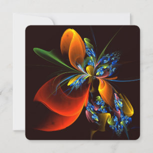 Convites Padrão de Arte Abstrata Moderna Floral Laranja Azu
