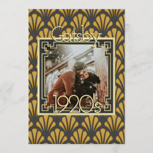 Convites Padrão de arte formal Deco foto em ouro preto