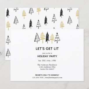 Convites Padrão de Árvore de Natal Preto e Dourado modern