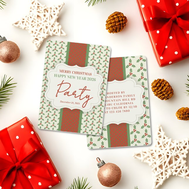 Convites Padrão de Azevinho de Natal Folhas de Azevinho Ver (Criador carregado)